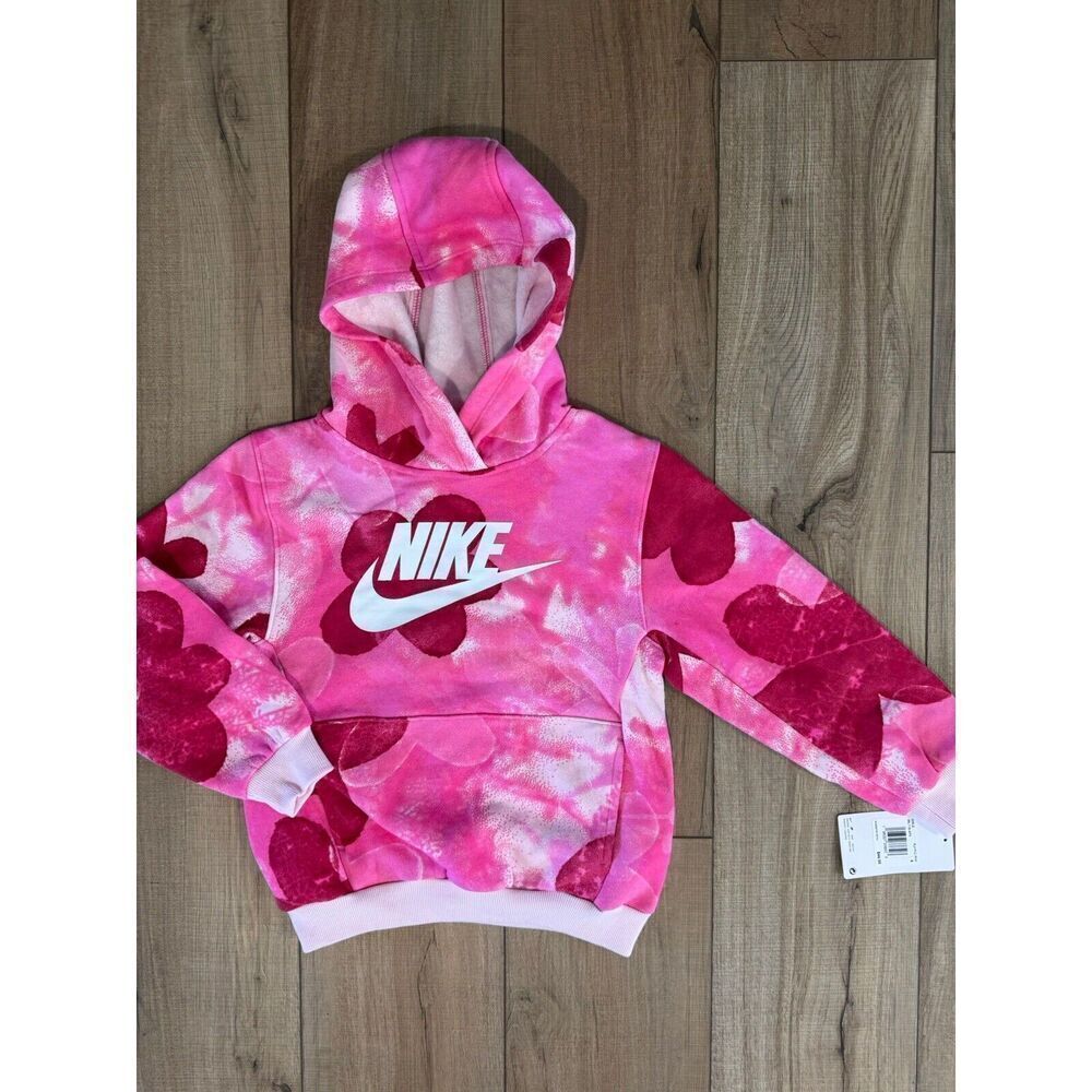 Girl's Nike Sci-Dye Club Pullover size 6 NWT Sweater Hoodie Kids Pink New - Picture 2 of 2